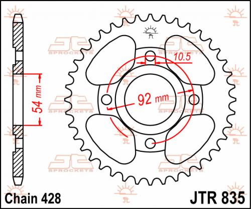 JT SPROCKETS REAR STEEL 44T, 428 JTR083544
