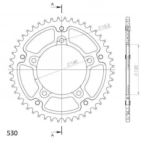 SUPERSPROX SUPERSPROX REAR ALU 45T, BLACK, 530 SU2180045B