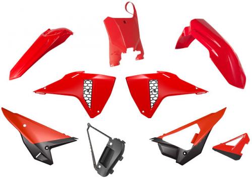 RTECH FULL PLASTIC KIT HONDA RED WO FORK PROTECT