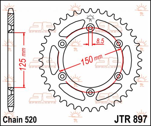 JT SPROCKETS REAR STEEL 38T, 520 JTR089738