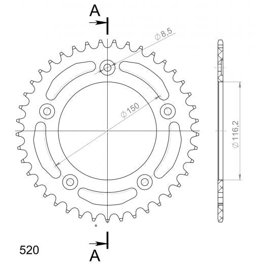 SUPERSPROX SUPERSPROX REAR ALU 43T, BLACK, 520 SU22843B