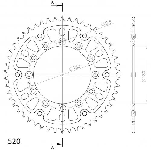 SUPERSPROX SUPERSPROX REAR ALU 50T, BLACK, 520 SU2245250B
