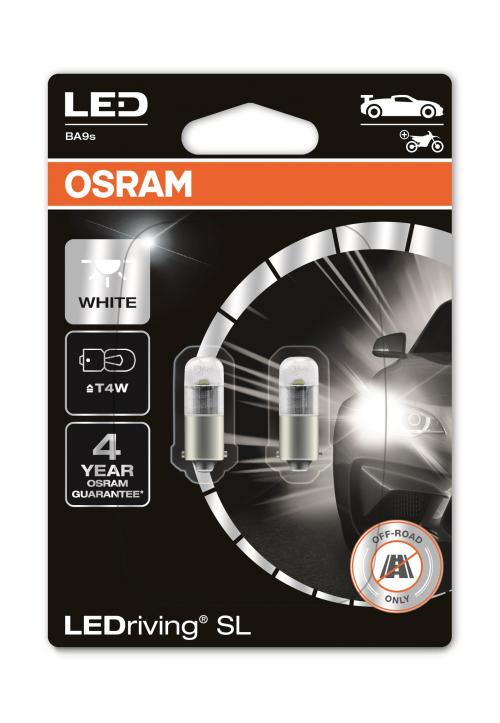 OSRAM 12V 0,8W T4W BA9S LED WHITE 6000K 2-PK