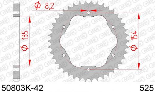 AFAM REAR STEEL 42T, 525 BLACK AF250803K42