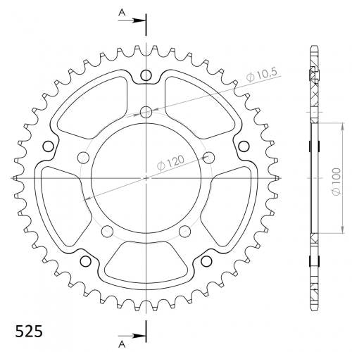 SUPERSPROX SUPERSPROX REAR ALU 44T, BLACK, 525 SU270244B