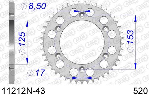 AFAM REAR ALU 43T, 520 AF511212N43