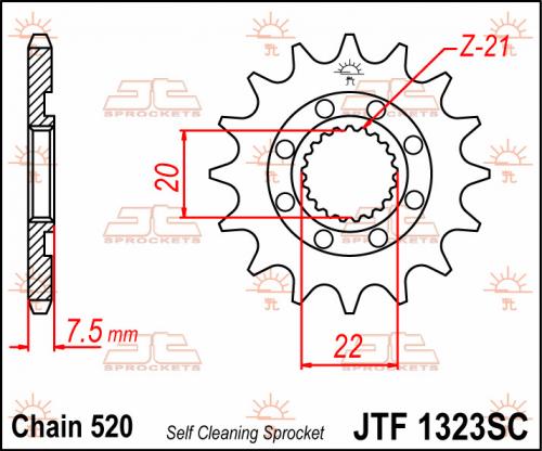 JT SPROCKETS FRONT STEEL SC 13T, 520 JTF132313S