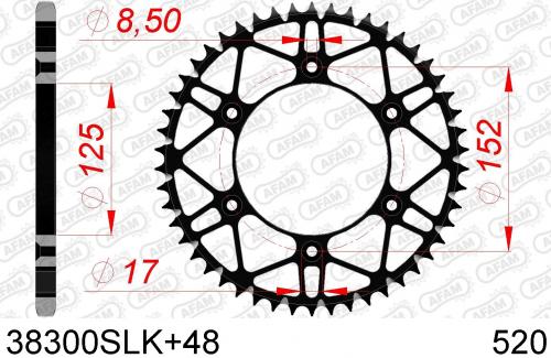 AFAM REAR STEEL SUPER LIGHT 48T, 520, BLACK AF438300SLK48