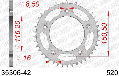 AFAM REAR STEEL 42T, 520 AF23530642