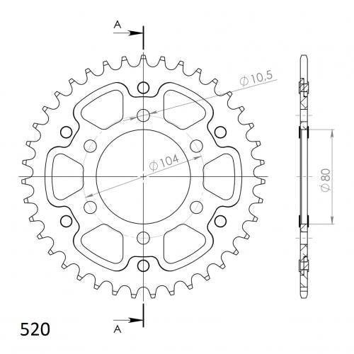 SUPERSPROX SUPERSPROX REAR ALU 38T, BLACK, 520 SU247838B