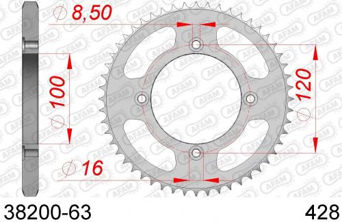 AFAM REAR STEEL 63T, 428 AF23820063