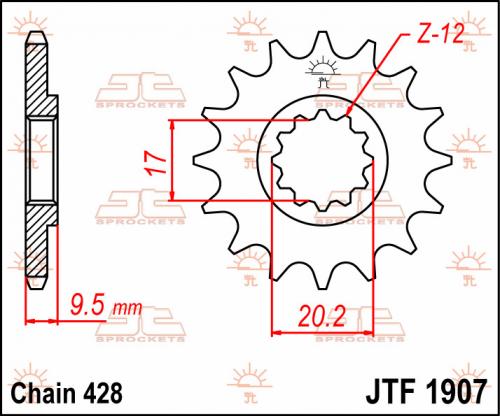 JT SPROCKETS FRONT STEEL 14T, 428 JTF190714
