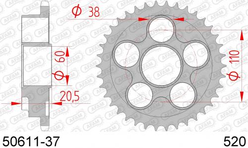 AFAM REAR STEEL 37T, 520 AF25061137