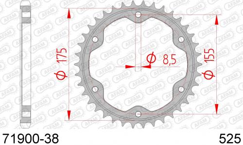 AFAM REAR STEEL 38T, 525 AF27190038