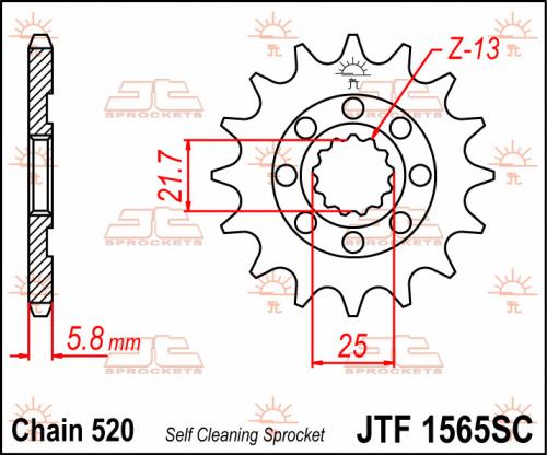 JT SPROCKETS FRONT STEEL SC 13T, 520 JTF156513S
