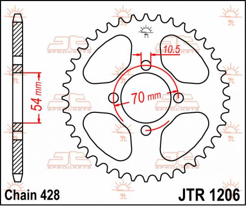 JT SPROCKETS REAR STEEL 42T, 428 JTR120642