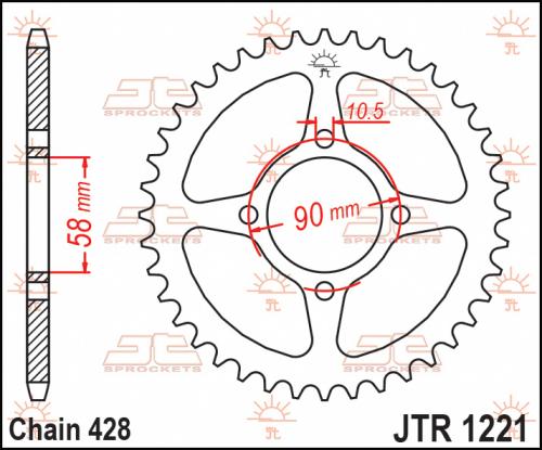 JT SPROCKETS REAR STEEL 44T, 428 JTR122144