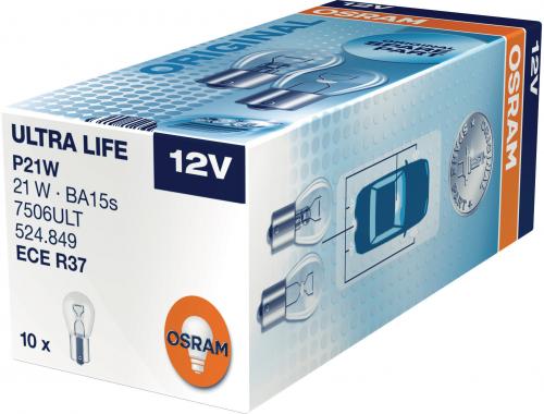 OSRAM 12V 21W P21W BA15S ULTRA LIFE 10-BOX