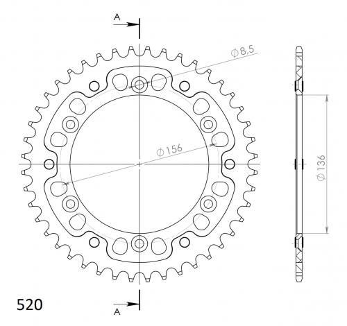 SUPERSPROX SUPERSPROX REAR STEALTH 44T, RED, 520 SU6151244R