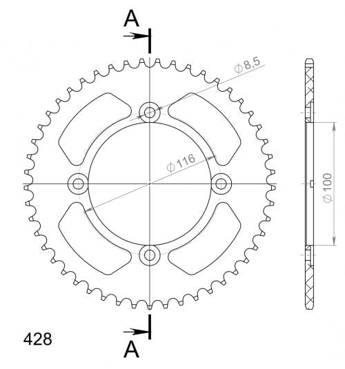 SUPERSPROX SUPERSPROX REAR ALU 50T, BLACK SU246250B