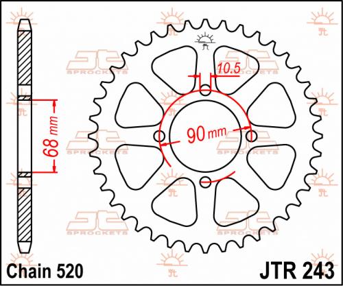 JT SPROCKETS REAR STEEL 42T, 520 JTR024342