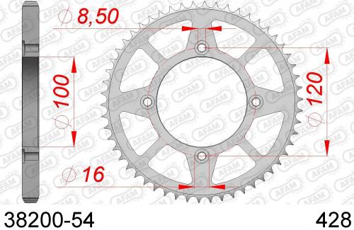 AFAM REAR STEEL 54T, 428 AF23820054