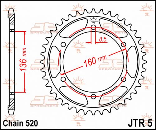 JT SPROCKETS REAR STEEL 43T, 520 JTR000543