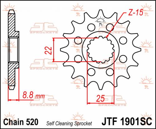 JT SPROCKETS FRONT STEEL SC 13T, 520 JTF190113S