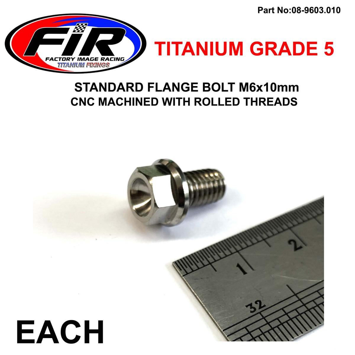 TITANIUM GR5 BOLT M6 x 10mm EACH, FLANGE OD: 11mm / HEX SIZE: 8mm, /