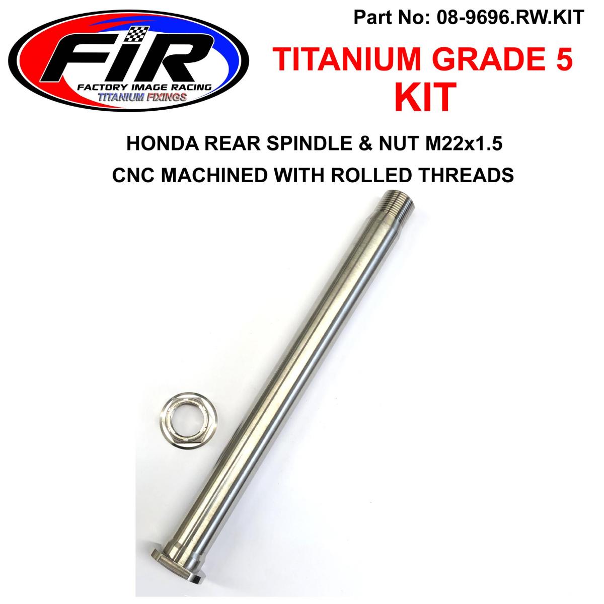 HONDA REAR SPINDLE & NUT M22x1.5, TITANIUM GRADE 5 / , OEM REF: 42301-KRN-A30 & 90305-KZ4-J20