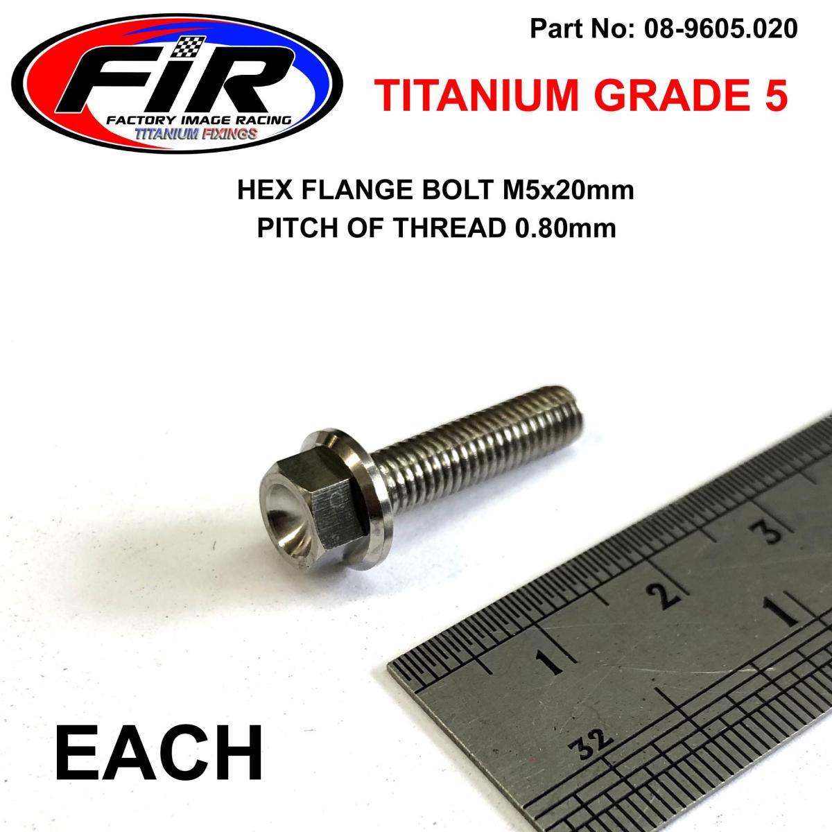 TITANIUM GR5 BOLT M5 x 20mm EACH, FLANGE OD: 9.90mm / HEX SIZE: 7mm, /