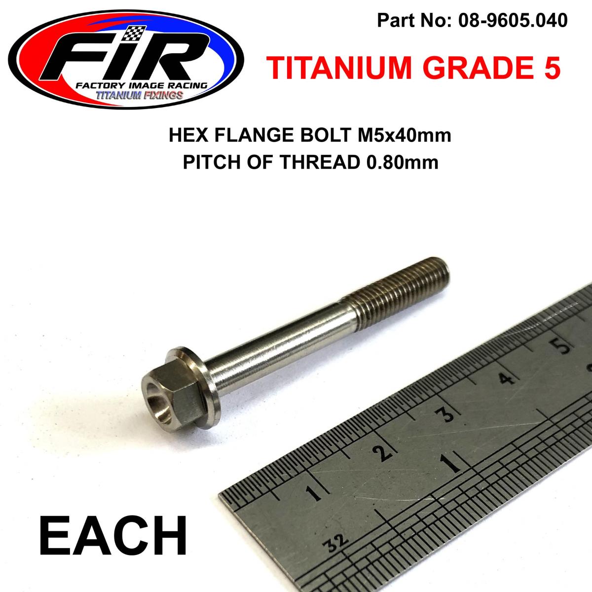 TITANIUM GR5 BOLT M5 x 40mm EACH, FLANGE OD: 9.90mm / HEX SIZE: 7mm, /