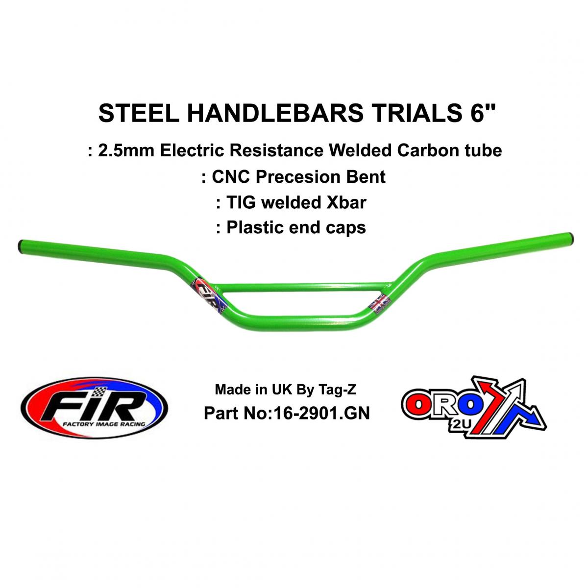 STEEL HANDLEBARS TRIALS 6", / GREEN22mm 7/8, REF 48-768 / 768-02