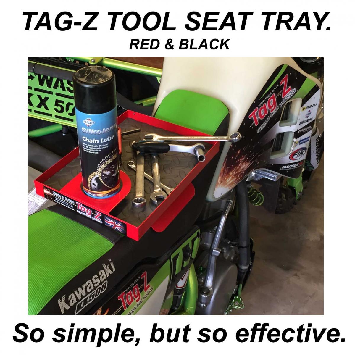 SEAT MOUNTED TOOL TRAY / HOLDER, RED & BLACK