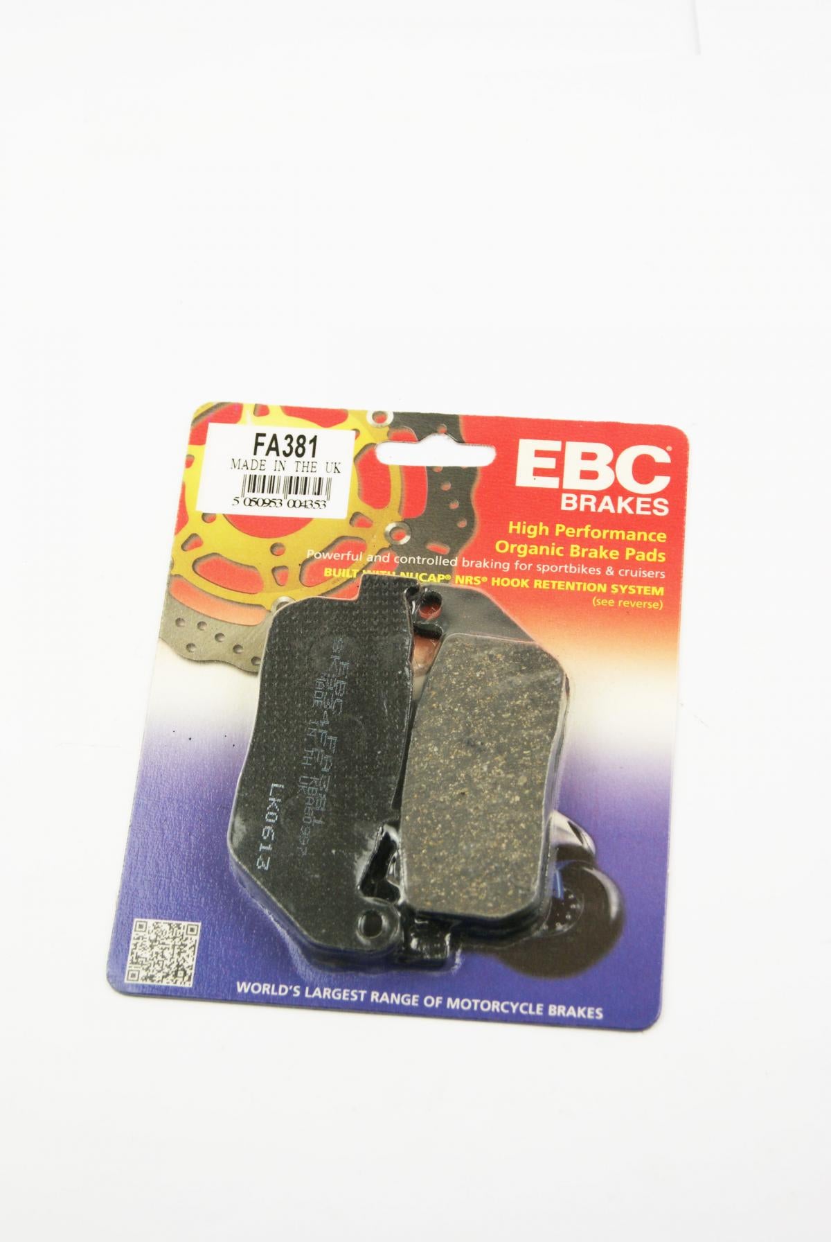 BRAKE PADS STD KEVLAR ORGANIC, FA381 EBC, BLACK SEMI-METAL