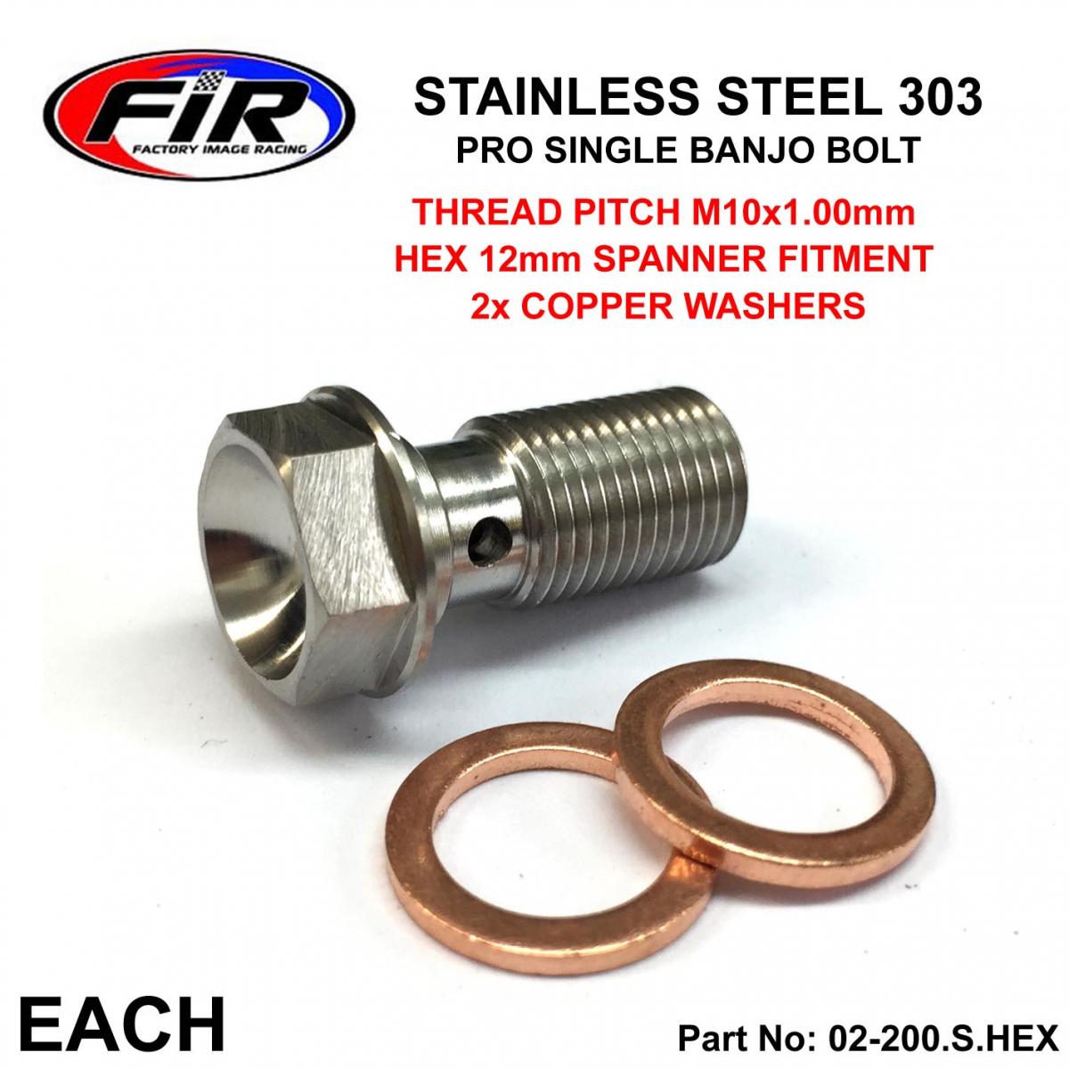 BANJO BOLT M10x1.00 STAINLESS, STAINLESS STEEL / CNC MADE, / EACH