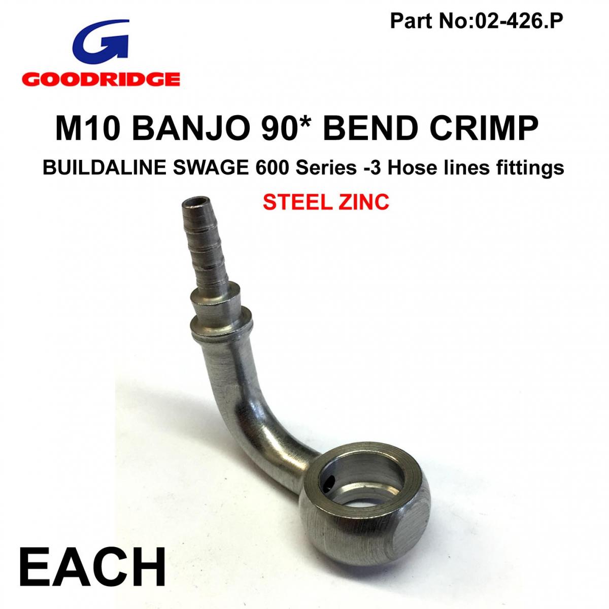 Goodridge 90° side banjo extended neck AN-03 10mm silver-plated carbon steel S5099-03Z1