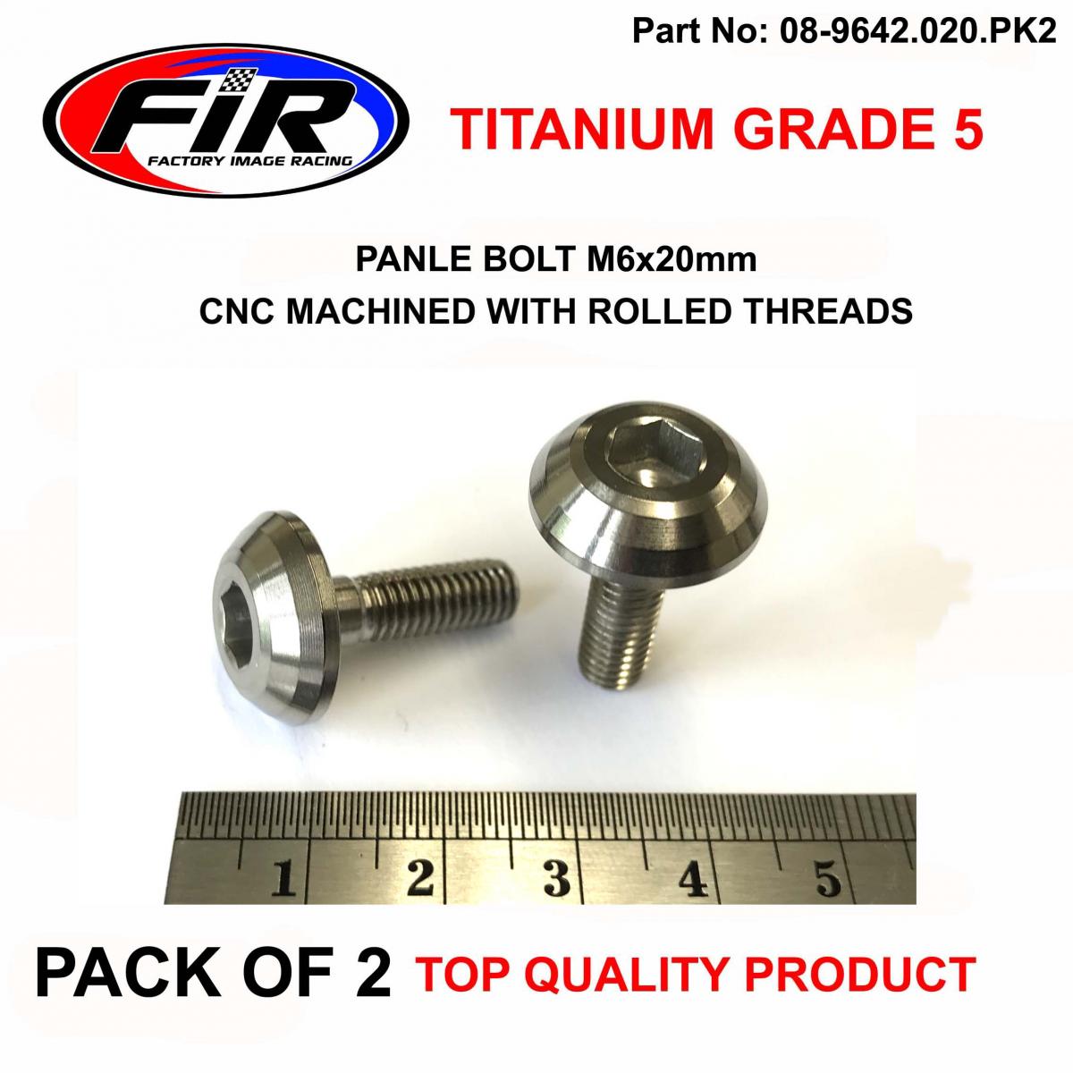 TITANIUM GR5 PANEL BOLT M6X20mm, PACK OF 2 / METRIC COARSE
