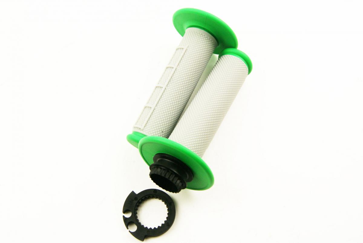 LOCK ON GRIP SET 03-15 KTM HUSQ, HALF WAFFLE SOFT GREY/GREEN, ODI STYLE, FIR -