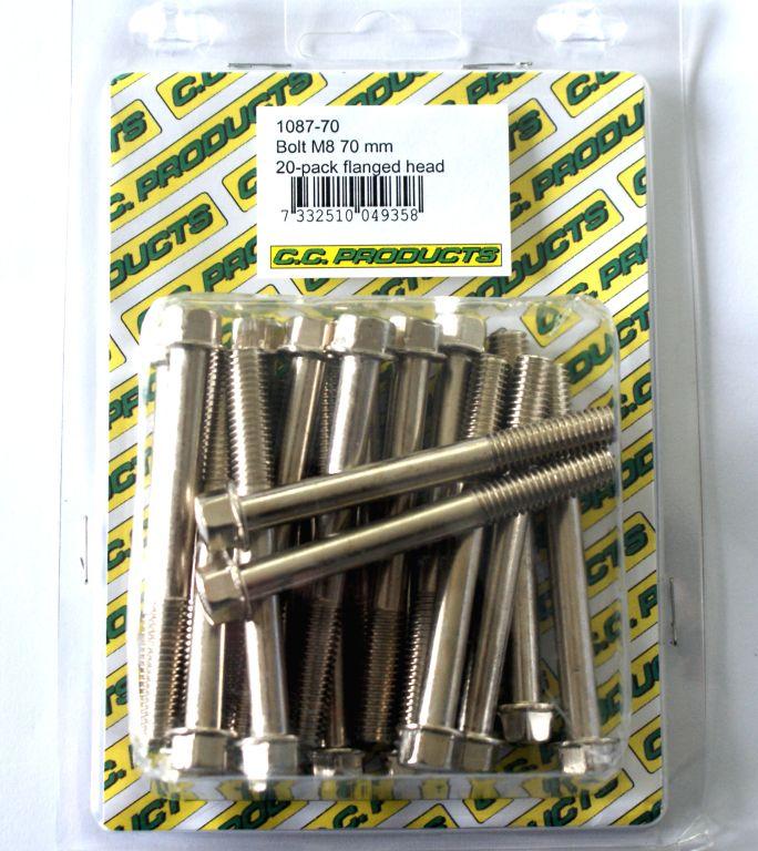 M8 x 70mm FLANGE BOLT, PACK OF 20, 10mm HEX