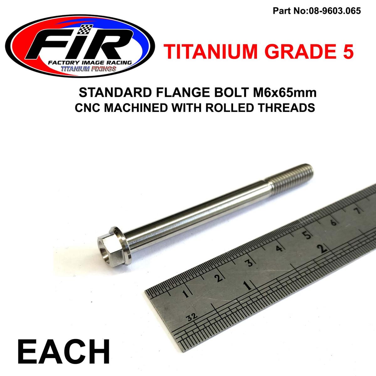 TITANIUM GR5 BOLT M6 x 65mm EACH, FLANGE OD: 11mm / HEX SIZE: 8mm, /