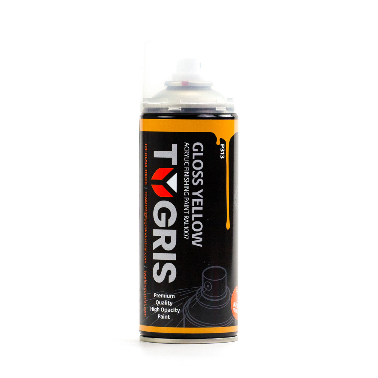 TYGRIS GLOSS YELLOW AEROSOL SPRAY PAINT 400ML ACRYLIC RAL1007