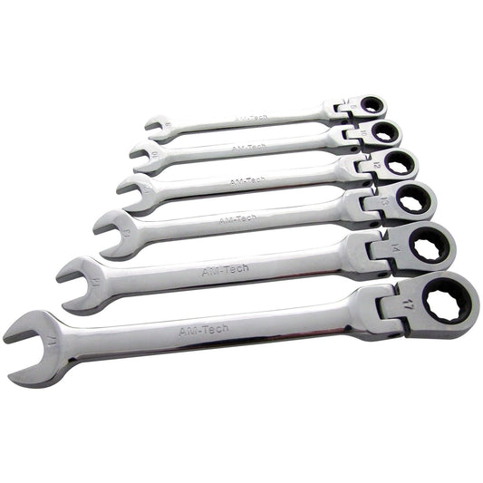 FLEXIBLE HEAD RATCHET COMBINATION SPANNERS 8-17mm (SET OF 6)