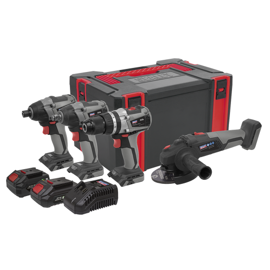 20V BRUSHLESS TOOL KIT, 1/2" IMPACT & DRIVER, DRILL, GRINDER, 2x BATTERIES