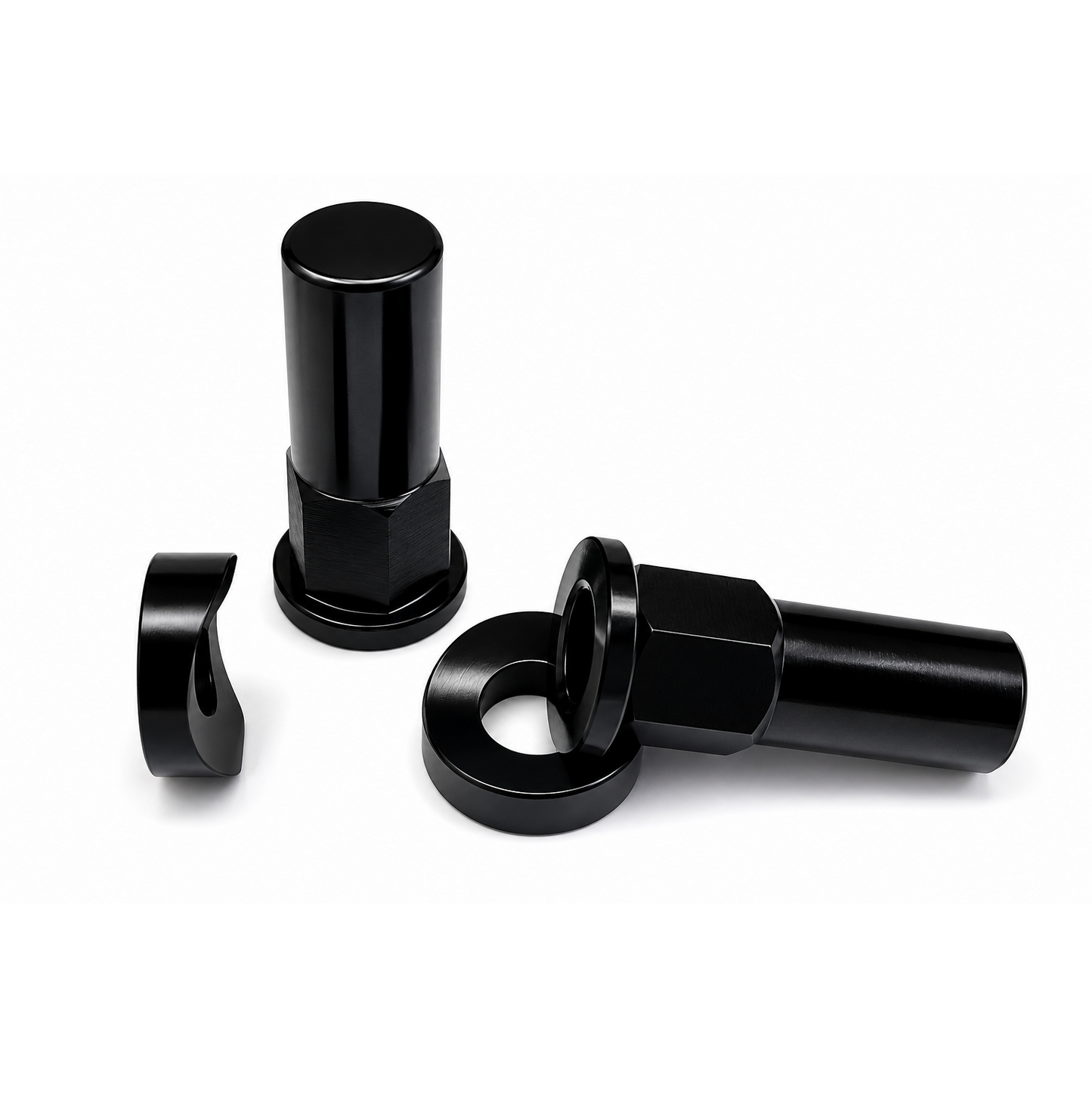 RIM LOCK & NUT SPACER SET OF 2 BLACK ANODISED ALUMINIUM