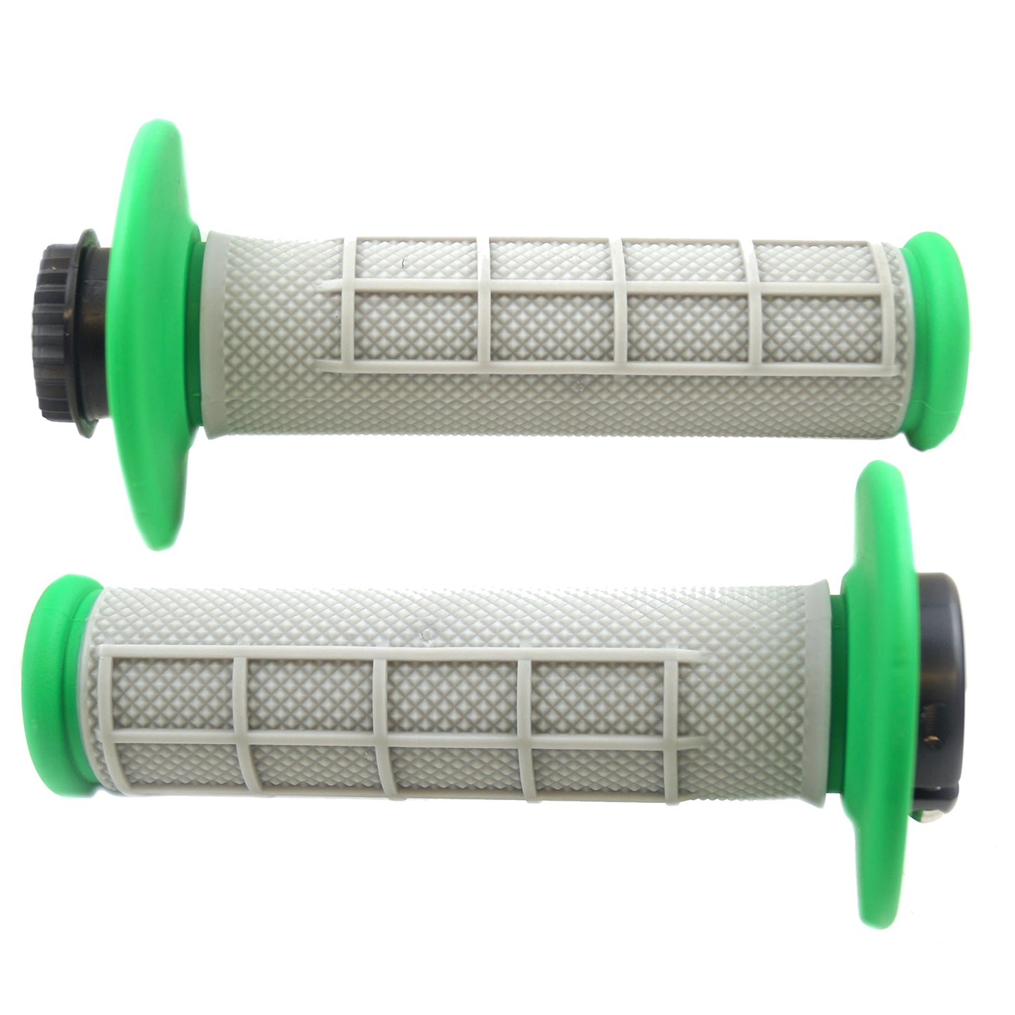 LOCK ON GRIP SET 98-19 KAWASAKI, HALF WAFFLE SOFT GREY/GREEN, ODI STYLE, FIR -