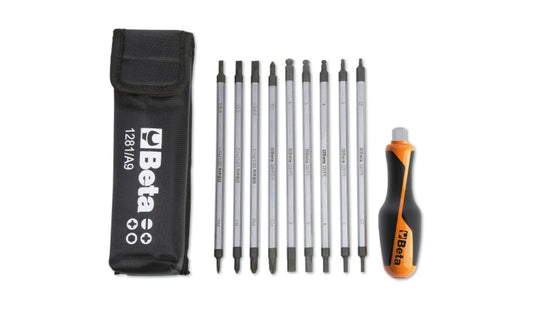 9 Reversible Screwdrivers 1 Accessory in Case - Beta Tools 1281BG/A9