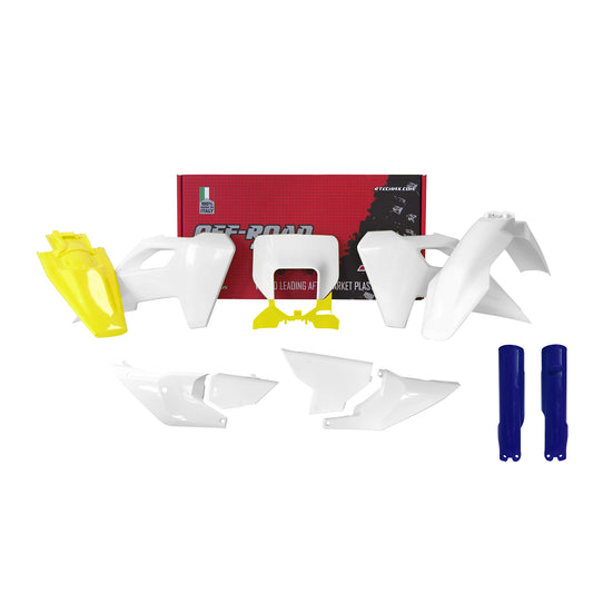 Racetech Plastic Kit FE150/250/300/350/450 24 (8 pcs) OEM / White / Husqvarna Lemon Yellow / Blue