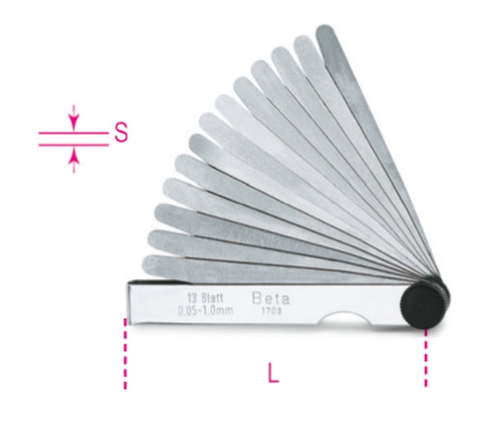 Metric Feeler Gauges with Steel Blades 0.05-0.5mm - Beta Tools 1708/8