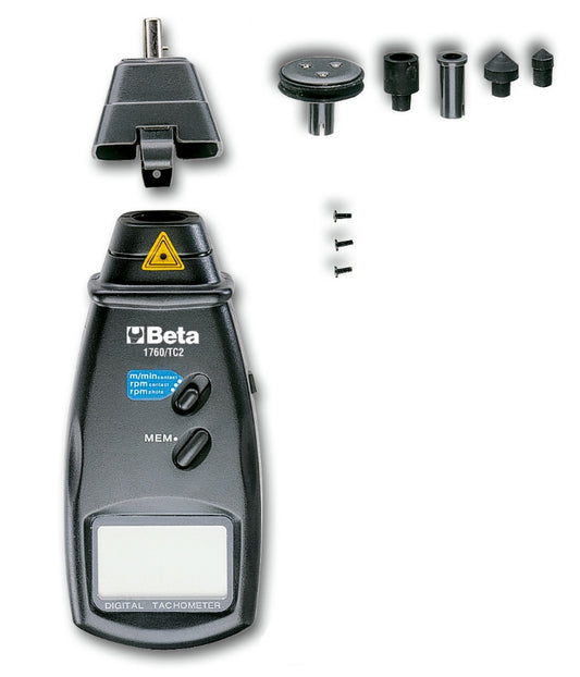 Combination Contact/Non-Contact Digital Tachometer 2.5-99,999 RPM 230mm - Beta Tools 1760/TC2